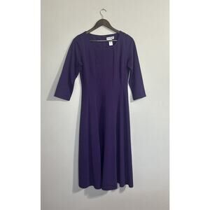 NorthStyle Soft Ponte Knit Dress, Flattering Fit-and-Flare Purple, 3/4 Sleeves